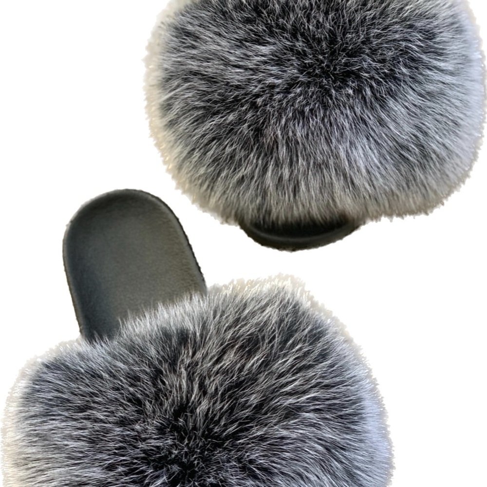 Grey Real Foxy Slides - Picture 2 of 3